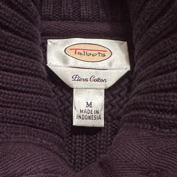 Talbots LADY Jacket Pima Cotton Cardigan Ribbed Knit Button Black SZ Medium - Picture 8 of 9